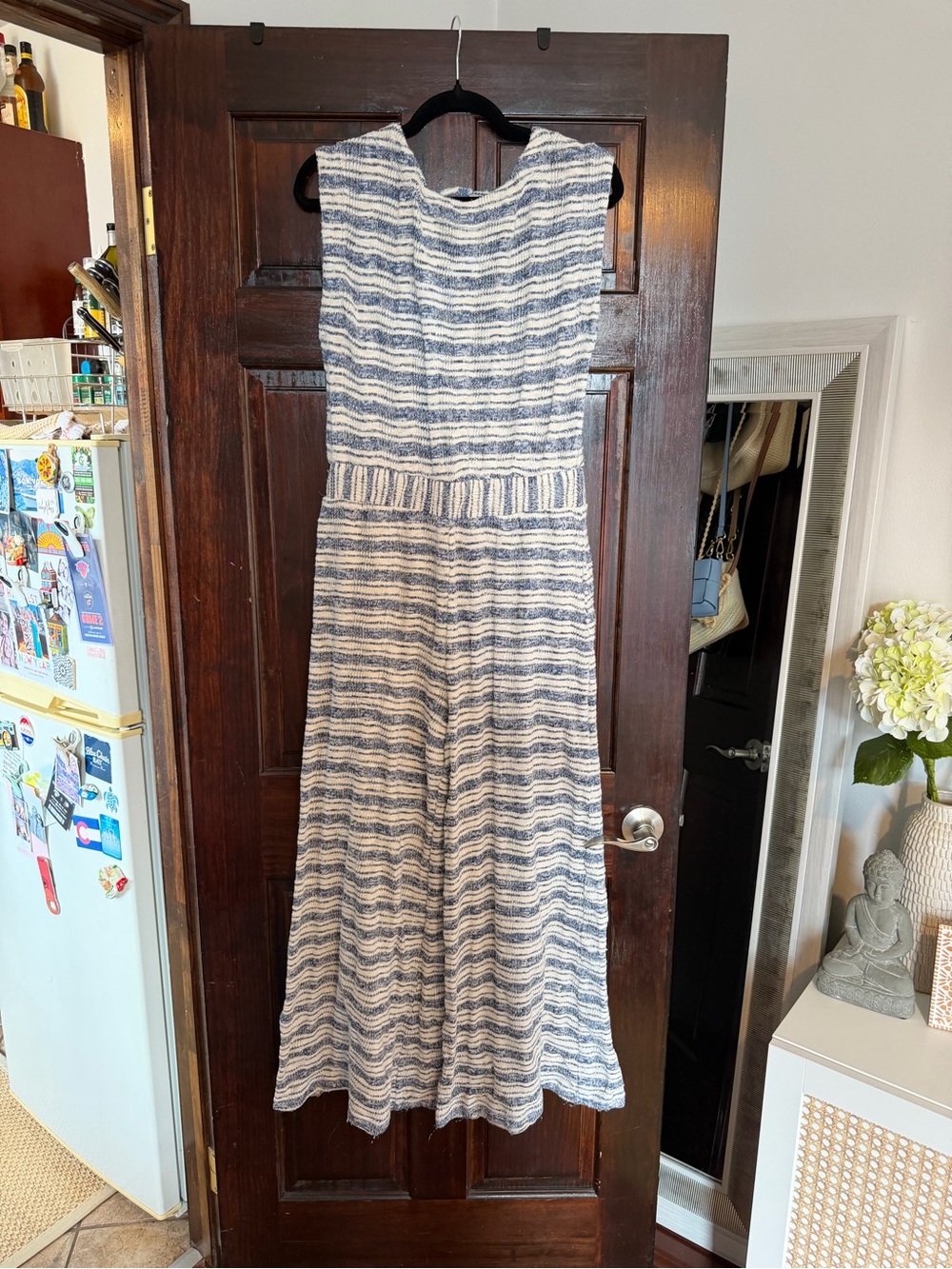 Free People Blue and White Striped Sleeveless Jumpsuit